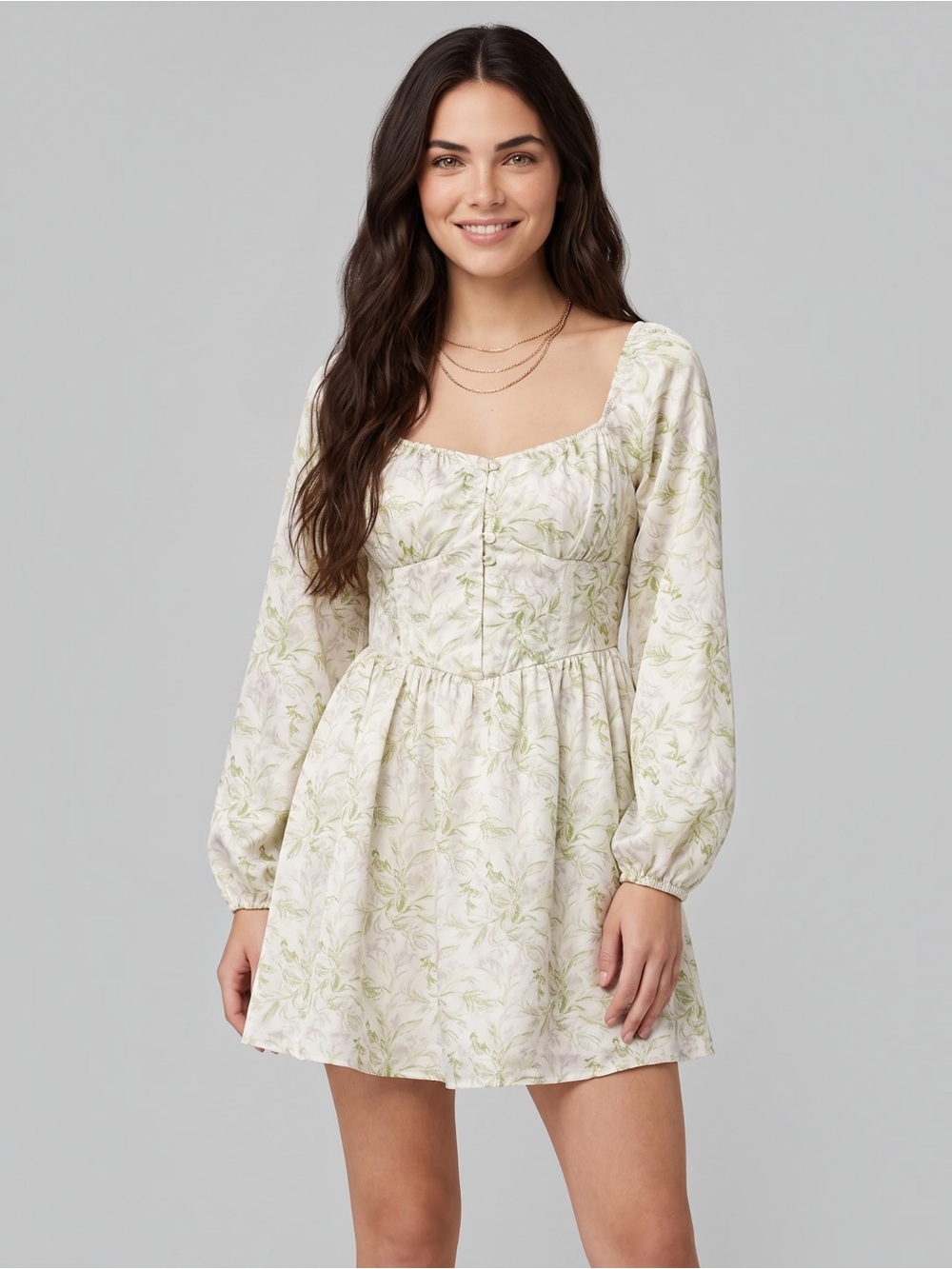 New Lush Mini Dress Cottage in Cream Lilac Multi Size Small